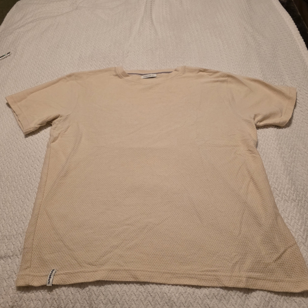 Men's Short Sleeve Crewneck Textured Shirt in Cream